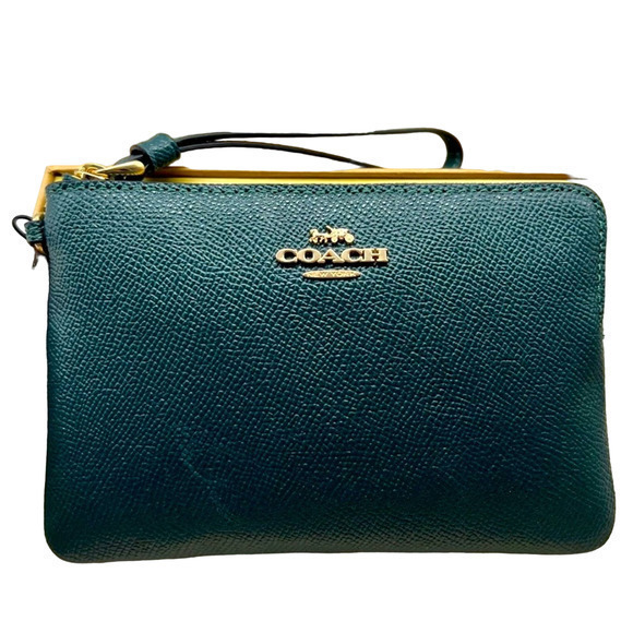 Coach Handbags - COACH Forrest Green and gold Boxed Corner Zip Wristlet new w/charms style C6878